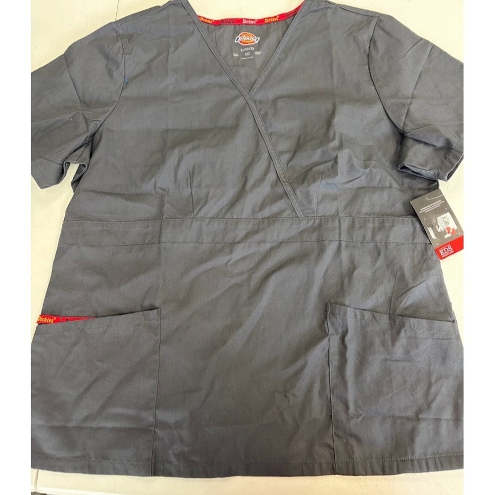 NWT L Dickies Scrub top solid gray short sleeve Nurse Medical